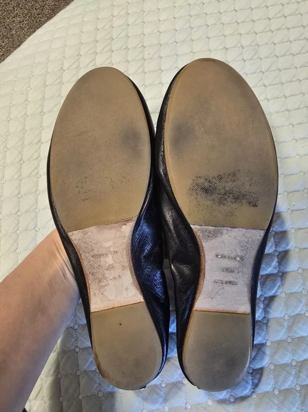 Tory Burch Black Leather Ballet Flats With Pearls Size 6.5